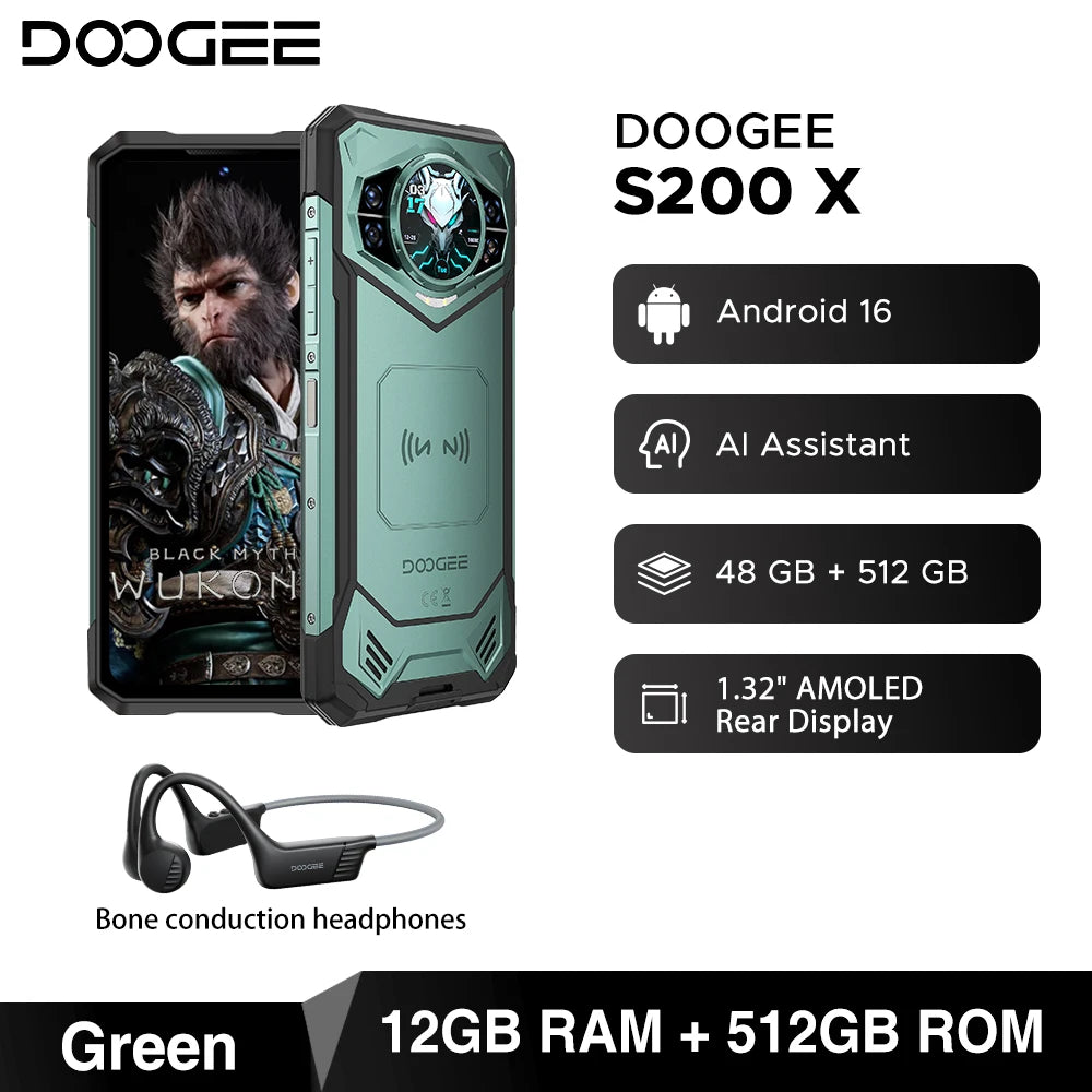 Global Version DOOGEE S200 X 5G Rugged Phone 32GB 512GB 6.72" FHD+ 120Hz Display MTK Dimensity 7050 10100mAh Large battery