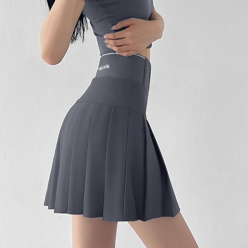 Mini Skirt Women Spring and Summer Original Letter Embroidery Elastic Waist Pleated Skirt A-line Skirt White Black