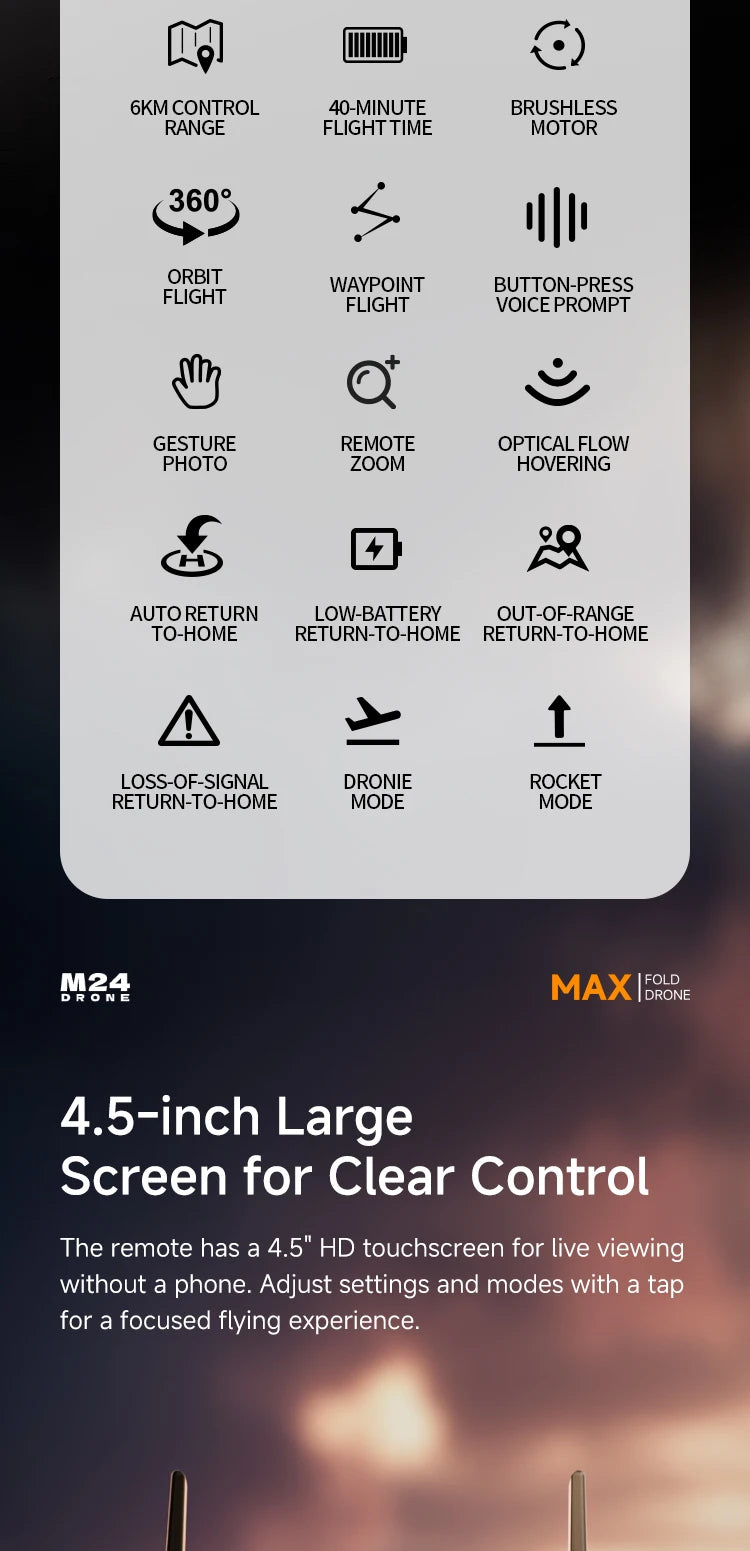 Aerial Drone 4.5-inch Large Screen M24 GPS Positioning Payload Delivery Touchscreen Control 360° Intelligent Obstacle Avoidance