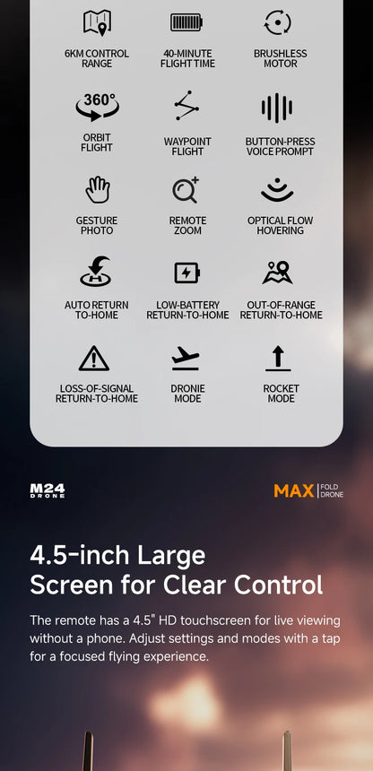 Aerial Drone 4.5-inch Large Screen M24 GPS Positioning Payload Delivery Touchscreen Control 360° Intelligent Obstacle Avoidance
