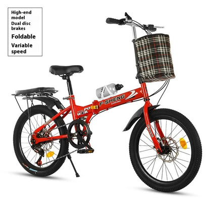 20Inch Folding Bicycle 6-Speed Double Disc Brake Geared Bicycle - Compact Travel-Friendly Bike for Easy Storage And Transport