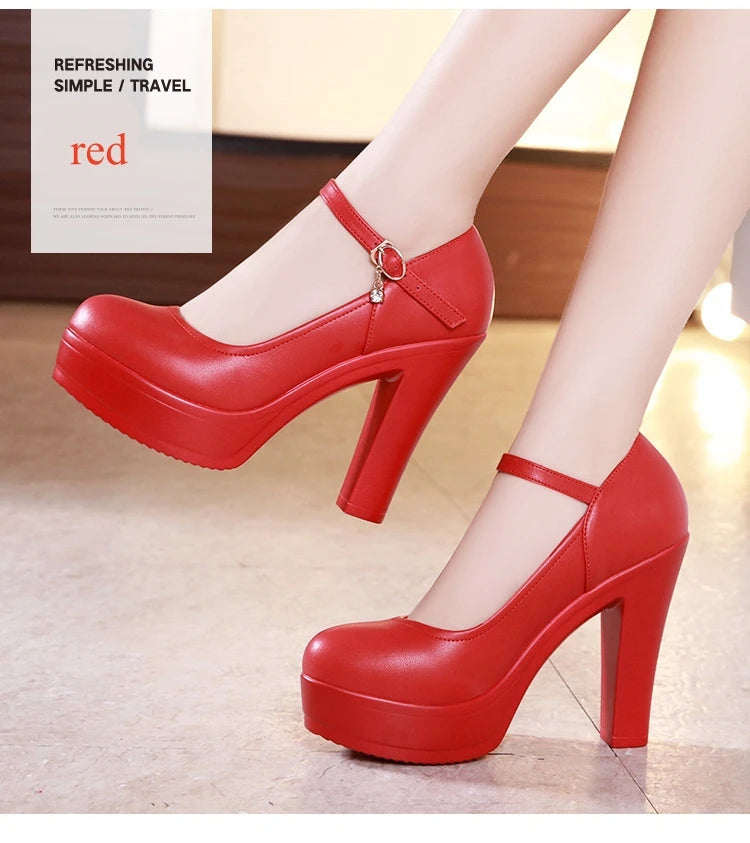 8 10 12cm Small Size 32-43 Shallow Thick Bottom Platform Pumps Women 2025 Block High Heels Shoes for Office Model Wedding Dress