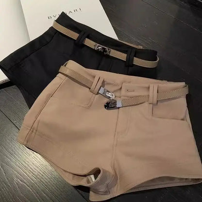 Khaki Casual Pants for Women Autumn and Winter Outerwear Booty Shorts Hips Elastic Tight Design High Waist Slimming Shorts Women