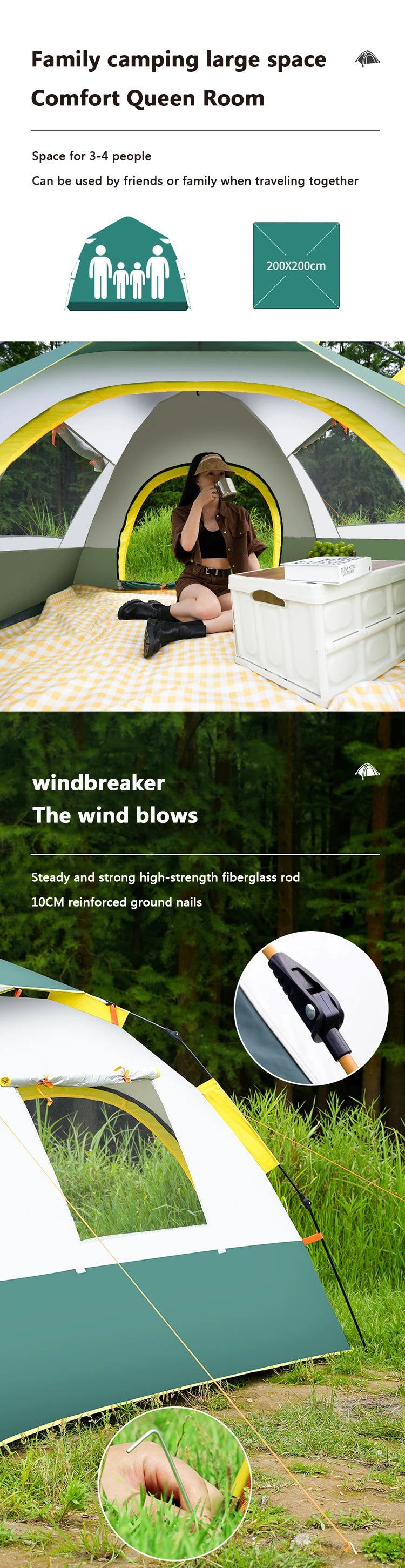 Tienda De Acampar Automatic Camping Tent 2-4 Person Family Tent Portable Backpacking Fully Automatic Tent For Hiking Travel