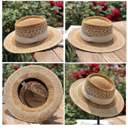 hats beach hat bohemian flat brim hat hand woven straw hat ladies summer vacation travel sun hat