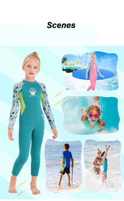 Children Wetsuit 2.5MM Neoprene Diving Suit For Girls Boys One-Piece Swimsuits Long Sleeve Kids Swimwears Snorkeling Rash Guards