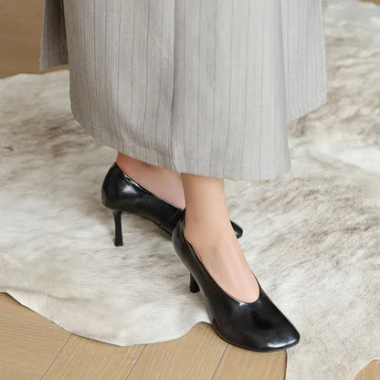 Woman Shoes Sexy Heeled For Retro Pumps French Style Leather Pumps Slip On European Spring High Heels Handmade Vintag Dress Pump