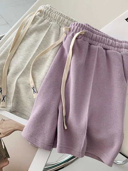 2026 Summer Shorts Women Elasticity Lovely Girls Korean Style Sweet Students Harajuku Simple Pure Gray Trousers Female New