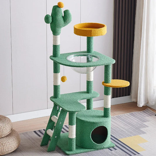 Cactus Cat Tree,Large Multi-Level Cats Climbing Tower, Scratching Post, Cozy Pet Bed