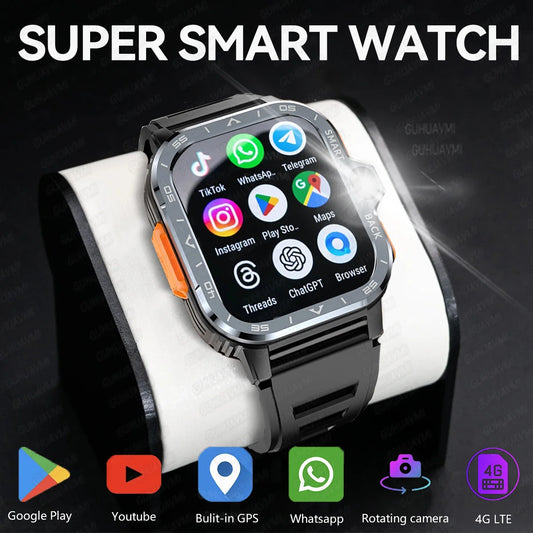 PGD SmartWatch 4G LTE GPS Wifi SIM Card NFC Dual Camera Rugged 64G ROM Storage Heart Rate Sports Smart Watch Men