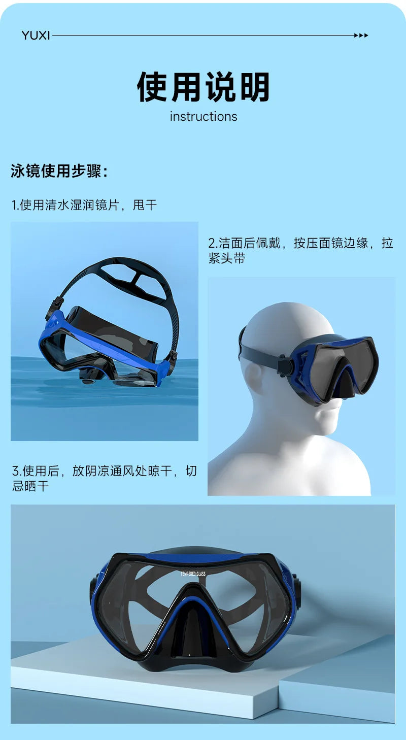 Diving Mask Snorkeling Full Dry Breathing Tube Set, Large Frame Swimming Goggles, Liquid Silicone Diving Mask