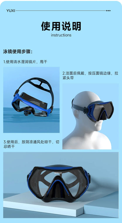 Diving Mask Snorkeling Full Dry Breathing Tube Set, Large Frame Swimming Goggles, Liquid Silicone Diving Mask