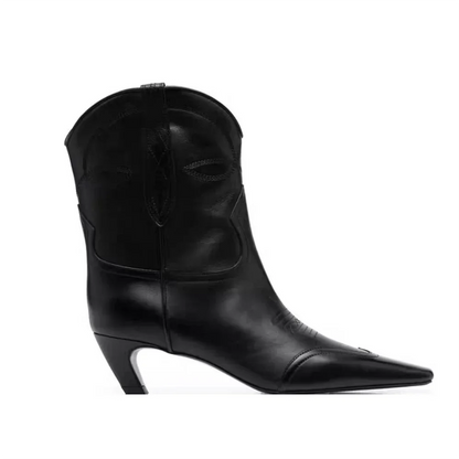 Embroidered Square Toe Cat Heel Western Cowboy Boots Woman Winter 2025 Slip-On Shaped Heel Slim Boots Fashion Shoes for Women