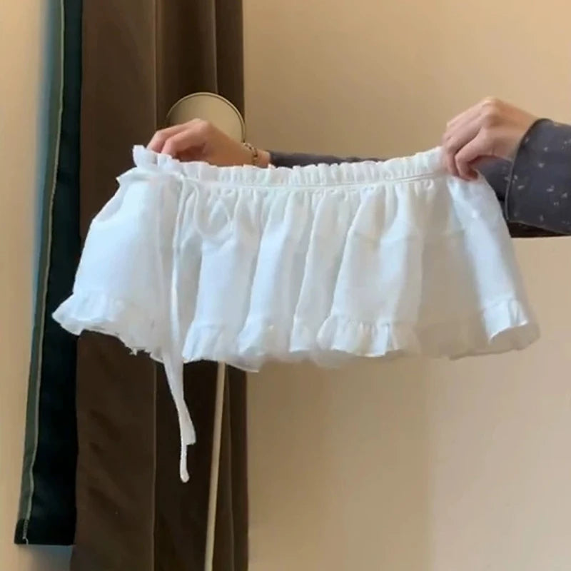 Plus size Spring All-Match French Lace Strap Design Fashion Pleated Skirt Fart Curtain Skirt Ruffle Trim Belted A- Line Skirt