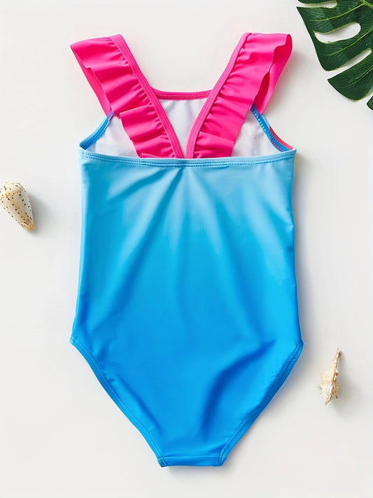 Toddler Girls One-piece Swimsuits For Gril Cartonn Unicorn Swimwear Pleated Lace Children's Swimsuit