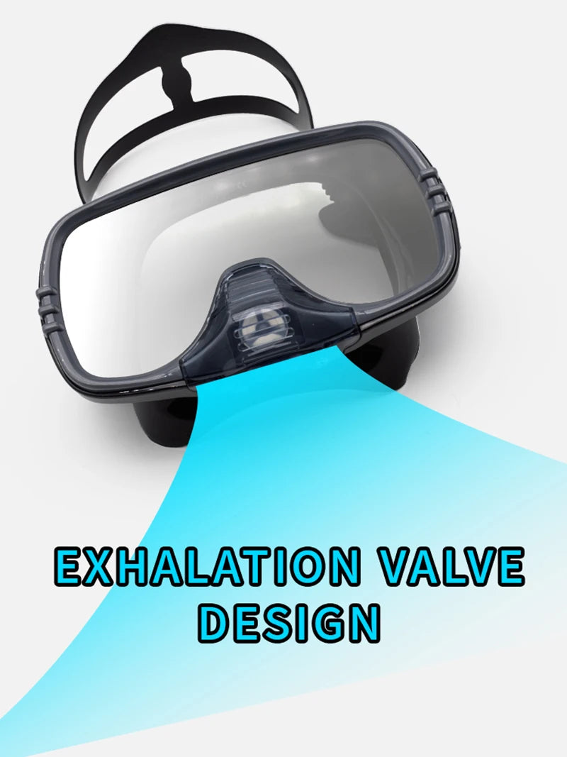 Large Frame Diving Mask with Drain Valve | HD Tempered Glass Lens & Adjustable Silicone Strap,Swim Goggles,buceo, 수영,스노클링,