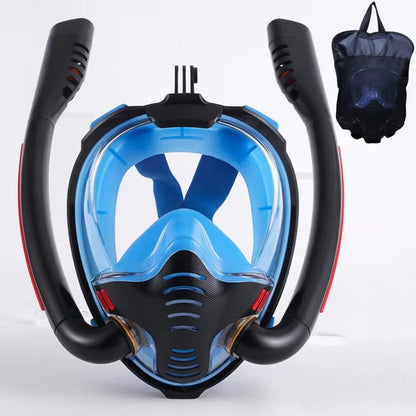 XIAOTREE Dual-Tube Silicone Full-Face Dry Snorkel Mask Adult Swimming Diving Mask Underwater Breathing Mask