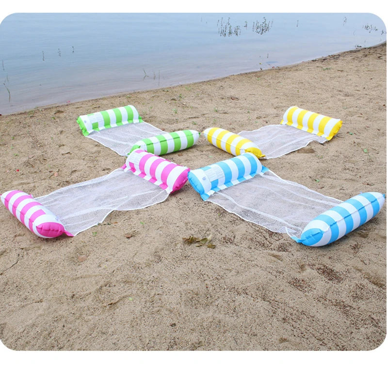 Foldable Inflatable Floating Swimming Pool Party Water Hammock Air Mattresses Pvc Stripe Water Floating Inflatable Mat Set