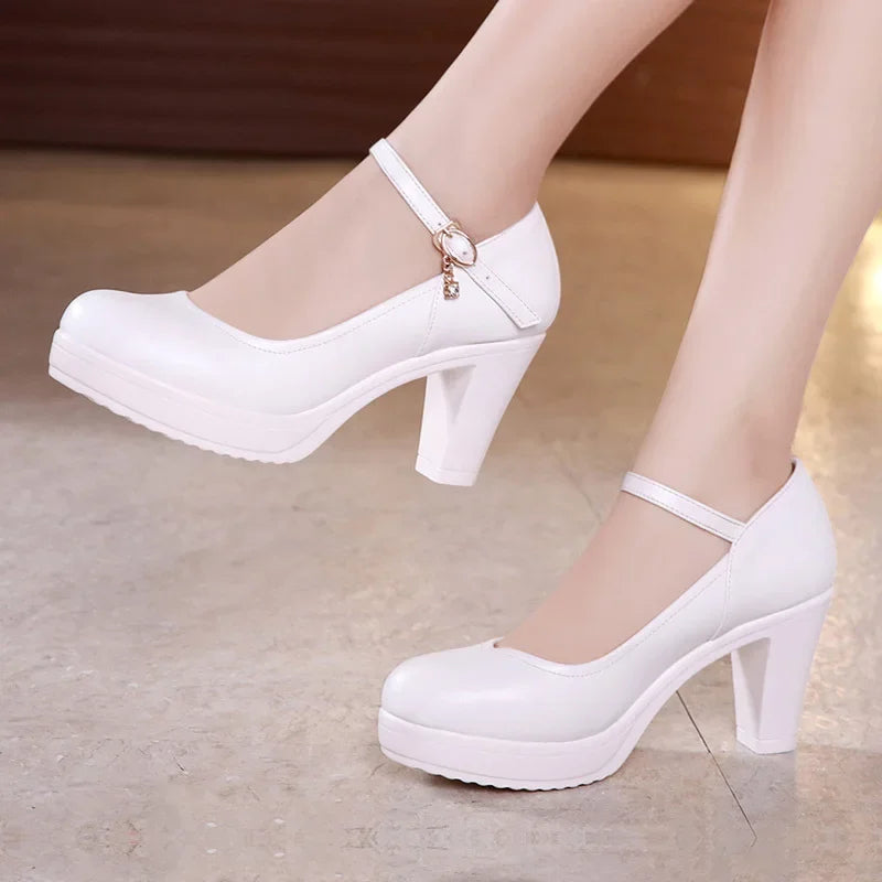 8 10 12cm Small Size 32-43 Shallow Thick Bottom Platform Pumps Women 2025 Block High Heels Shoes for Office Model Wedding Dress