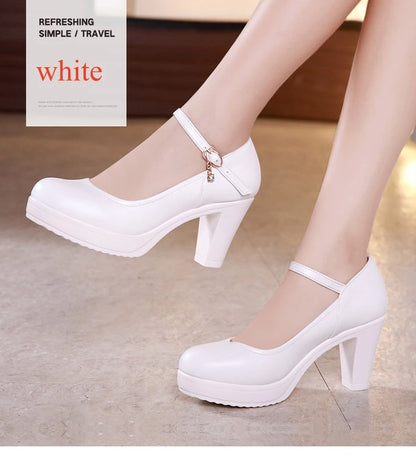 Small Size 32-43 Shallow Thick Bottom White Silver Wedding Shoes Bride Platform Pumps 2025 Block High Heels Shoes for Model Mom