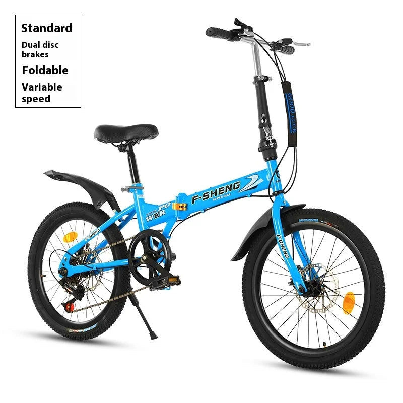 20Inch Folding Bicycle 6-Speed Double Disc Brake Geared Bicycle - Compact Travel-Friendly Bike for Easy Storage And Transport