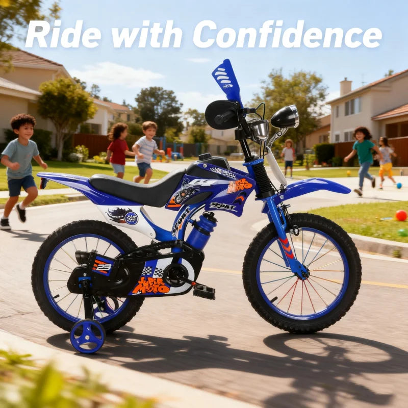 Blue Off-Road Motorcycle Bicycle Pedal Bike for Boys And Girls 12/16 Inch Children's Basic Model Foreign Trade