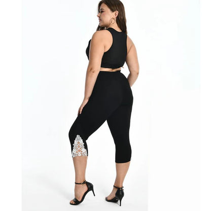 7XL Large Size Leggings For Women Summer Thin Tick 3/4 Capris Short Lace Hollow Tight Pants Black White Pink Red  6XL 5xl 4xl