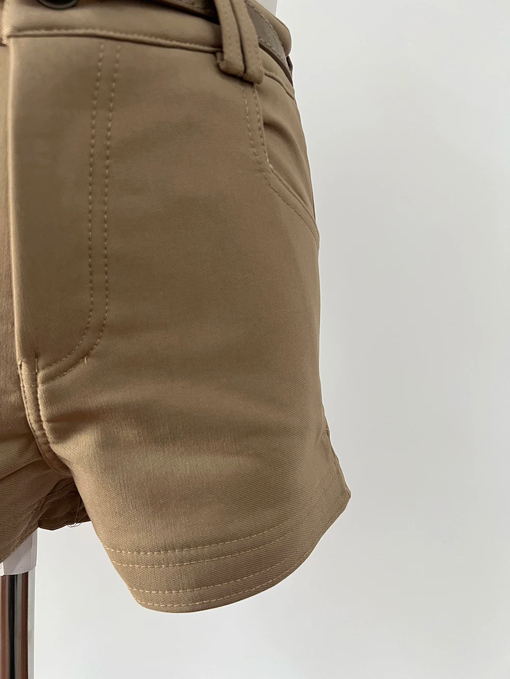 Khaki Casual Pants for Women Autumn and Winter Outerwear Booty Shorts Hips Elastic Tight Design High Waist Slimming Shorts Women
