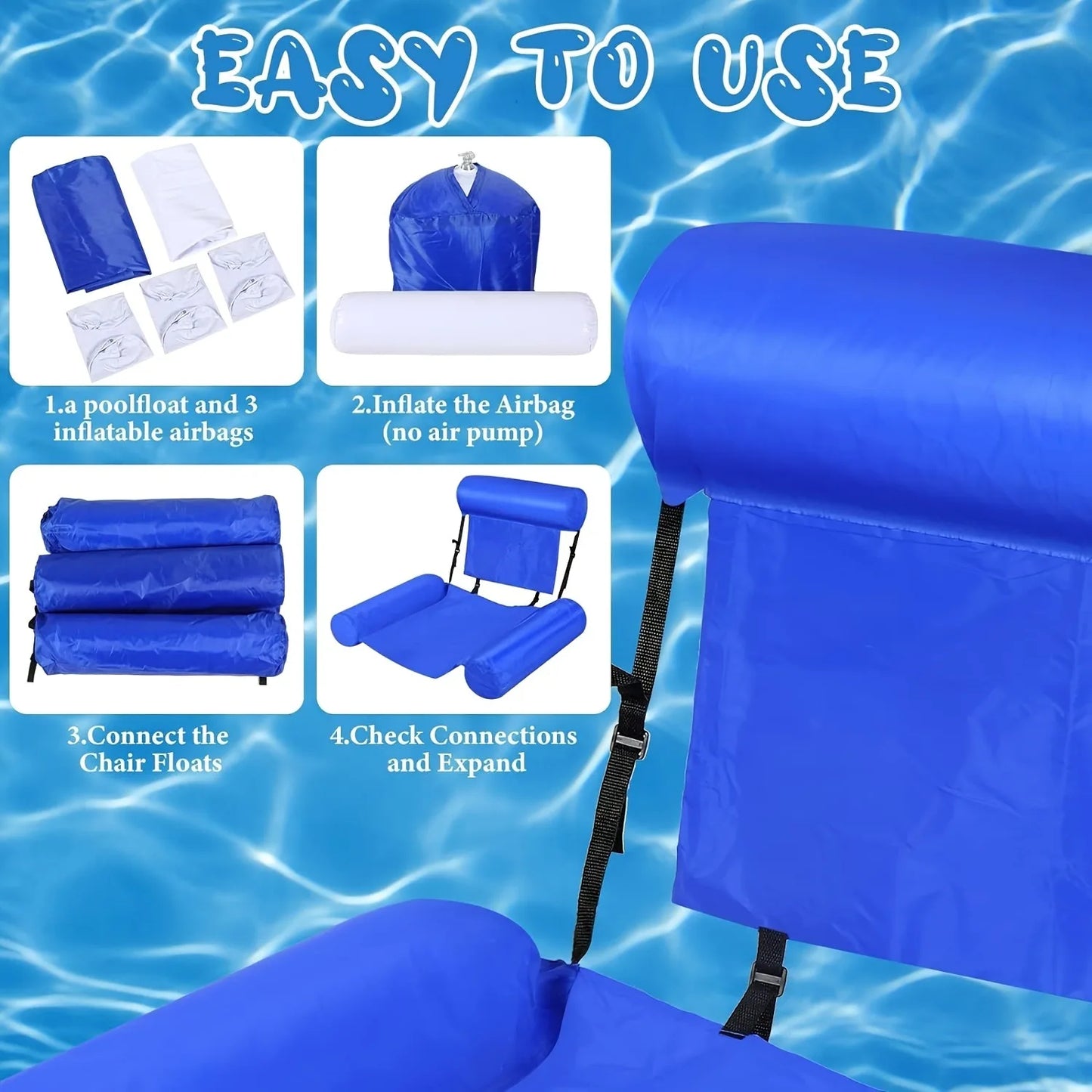 3-Tube Inflatable Pool Float Lounge, Foldable Colorful Pattern Floating Raft, Portable Pool Party & Beach Tanning Lounger Float