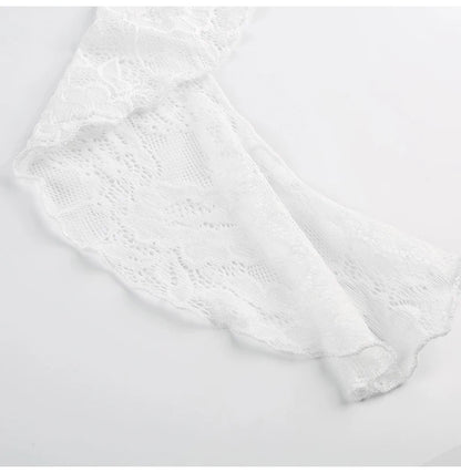 White Lace Halter Stage Performance Skirt Asymmetrical Midi Skirt Smart Dance Costume Korean Style Commute Polyester Fabric