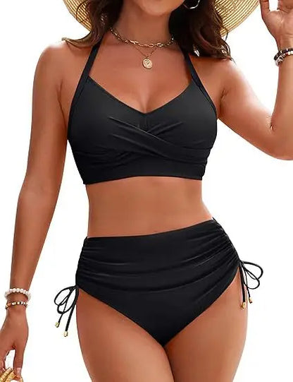 Circyy Backless Swimsuit Women Cheetah Print Fashion Bikini Set High Waisted Drawstring Split Swimsuit Summer 2025 New Beachwear