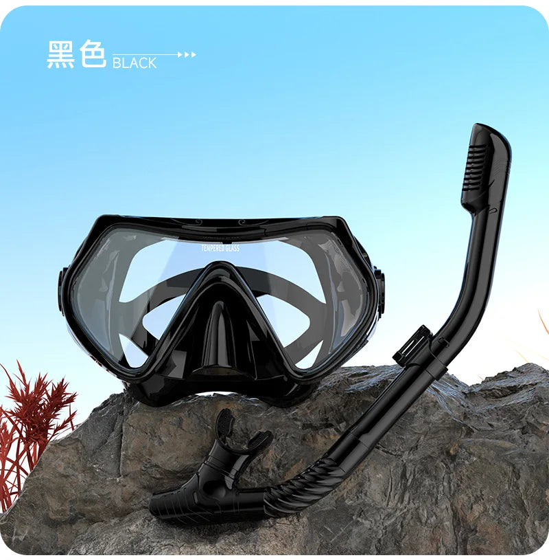 Diving Mask Snorkeling Full Dry Breathing Tube Set, Large Frame Swimming Goggles, Liquid Silicone Diving Mask