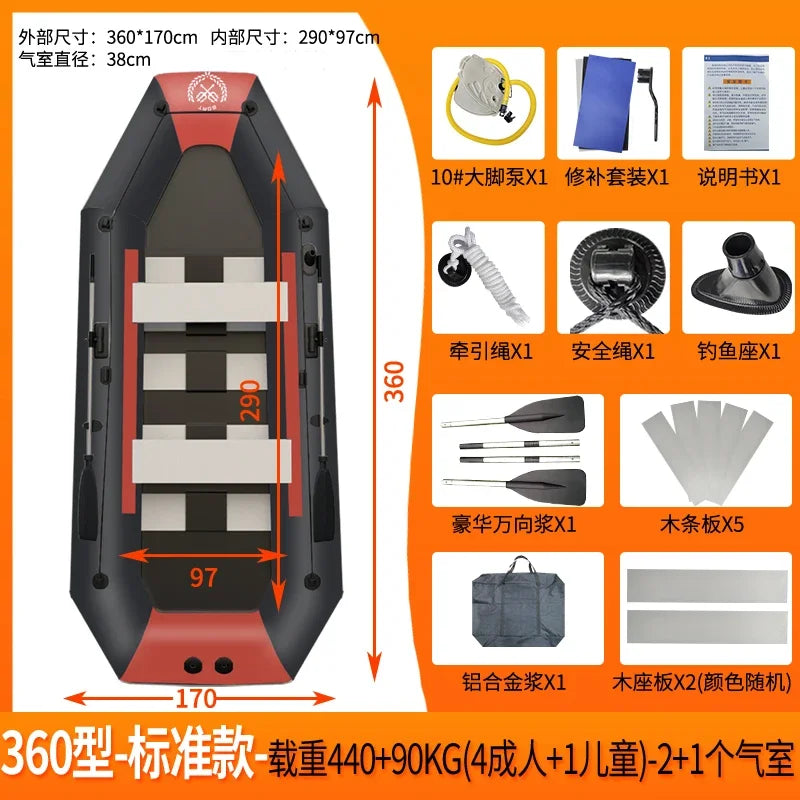 New 1.75~3.6m Inflatable Fishing Boat PVC 0.7mm Thickened Kayak Canoe Boat Sea Drifting Boat Rubber  2~6 People Drifting Boats