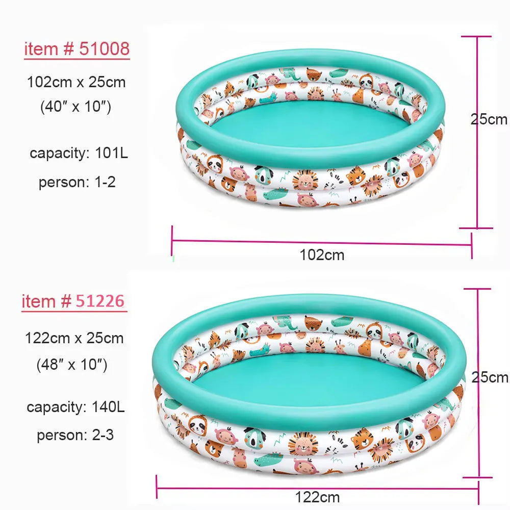 40”/48” X 10” 3 Rings Round Inflatable Infant Baby Swimming Pool Toddler Kiddie Ball Pit Pool Animal Pattern Age 2 and Up