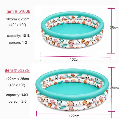 40”/48” X 10” 3 Rings Round Inflatable Infant Baby Swimming Pool Toddler Kiddie Ball Pit Pool Animal Pattern Age 2 and Up