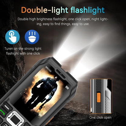 Rugged Outdoor Mobile Phone 4 Quad Sim Voice Changer Dual Torch Loudspeaker Large Button Powerbank Large Battery SOS Call Mobile