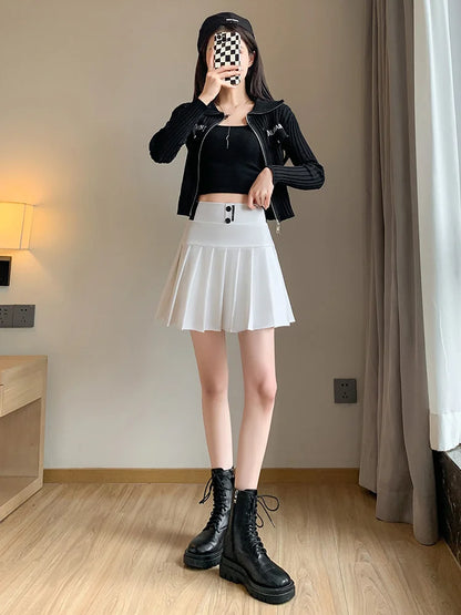 Mini Skirt Women Spring and Summer Original Letter Embroidery Elastic Waist Pleated Skirt A-line Skirt White Black