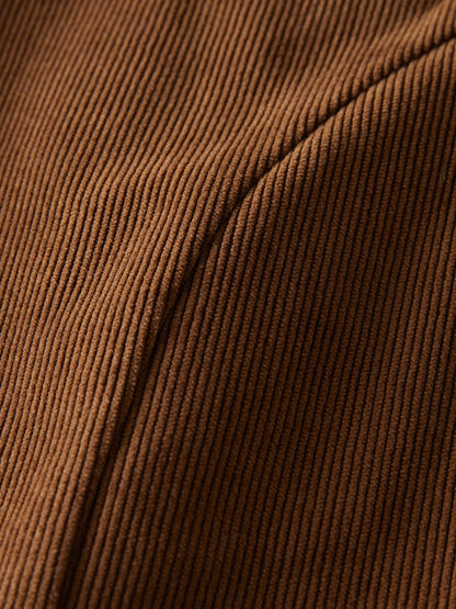 FSLE【2 Colors】Women Mini Skirts Zipper Waist Retro Brown Corduroy Above-Knee Length A-LINE Skirts Winter Black Bottom 24FS14555