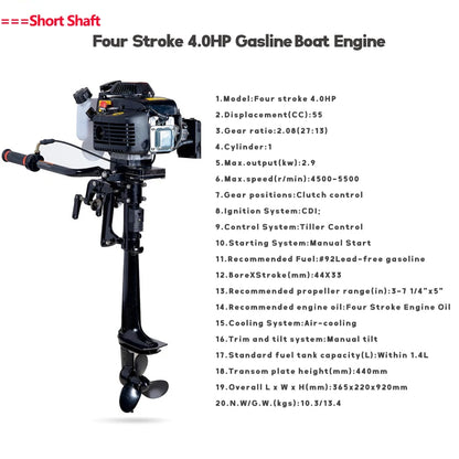 Four-stroke 4hp Marine Outboards Air-cooled Outboard Propeller Boat Engine Hookup Rubber Boat Inflatable Boat Outboard Motor