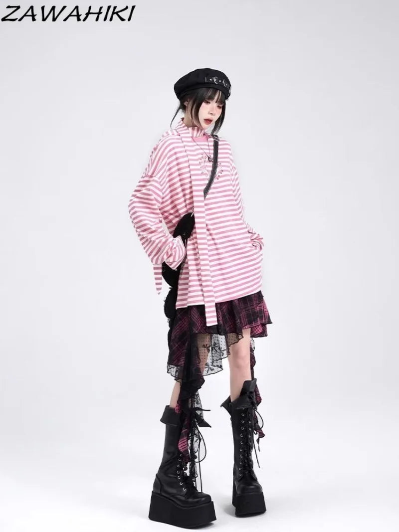 Y2K Skirts for Women Japanese Sweet Harajuku Mujer Faldas Punk Irregular Aesthetic Skirt Gauze Patch Plaid Vintage Faldas