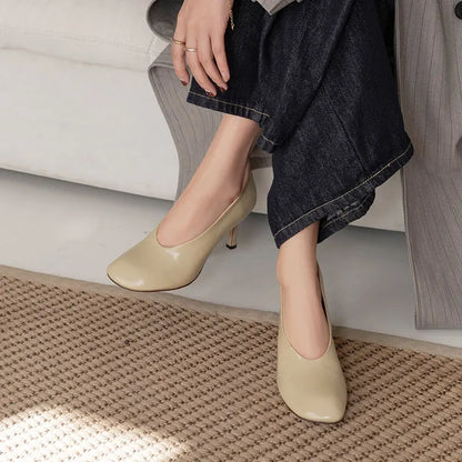 Woman Shoes Sexy Heeled For Retro Pumps French Style Leather Pumps Slip On European Spring High Heels Handmade Vintag Dress Pump