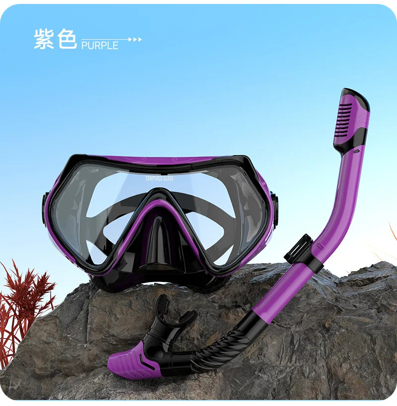 Diving Mask Snorkeling Full Dry Breathing Tube Set, Large Frame Swimming Goggles, Liquid Silicone Diving Mask