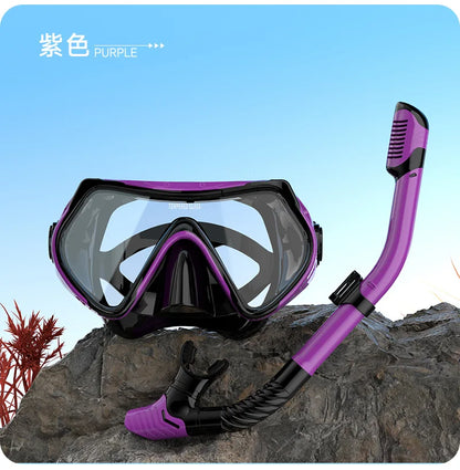 Diving Mask Snorkeling Full Dry Breathing Tube Set, Large Frame Swimming Goggles, Liquid Silicone Diving Mask