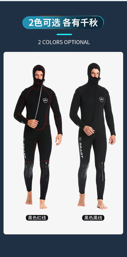 5MM diving suit thickened warm swimming suit hooded knee protection deep diving fishing suit winter swimming equipment wetsuit