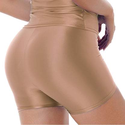 Women Glossy Shorts High Waist Fitness Short Leggings Oil Shiny Knee-Length Tights Swimming Trunks Female Workout Sports Bottoms
