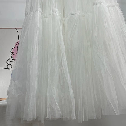 Hirsionsan Pleated Cake Skirts Women 2024 New Korean Harajuku Sweet Lace Skirt Ladies Elegant Party Ball Gown Female Mesh Skirt