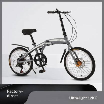 Folding Bike 20 Inch Aluminum Alloy Lightweight Commuter Bicycle 7 Speed Portable City Travel Ultralight Folding Bikes Grey
