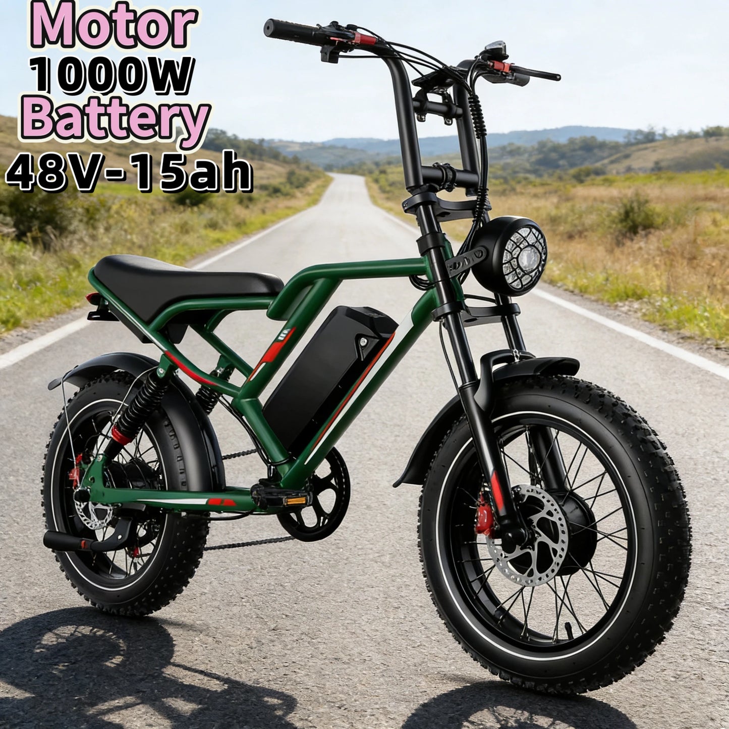 20-inch new camping E-Bike, 1000W high-speed motor off-road electric bicycle, 48V15AH battery adult city road electric scooter