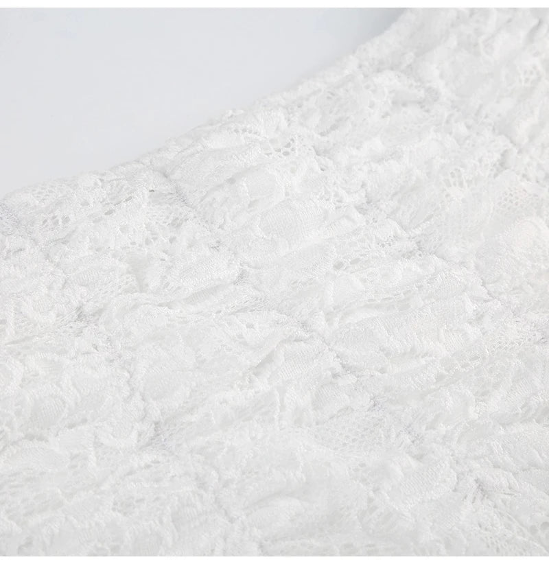 White Lace Halter Stage Performance Skirt Asymmetrical Midi Skirt Smart Dance Costume Korean Style Commute Polyester Fabric