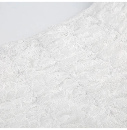 White Lace Halter Stage Performance Skirt Asymmetrical Midi Skirt Smart Dance Costume Korean Style Commute Polyester Fabric